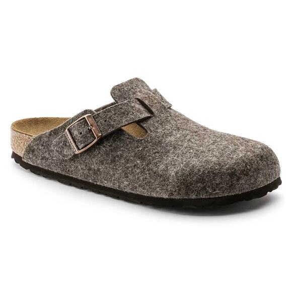 Birkenstock Brown Wool Felt Boston Clogs Unisex 42 Regular Wide Buckle Wintrr - Picture 1 of 5